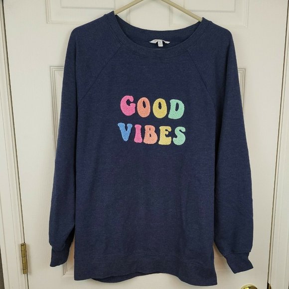 Wildfox Good Vibes Sweatshirt Women's Size medium Oversized Blue - Picture 1 of 7